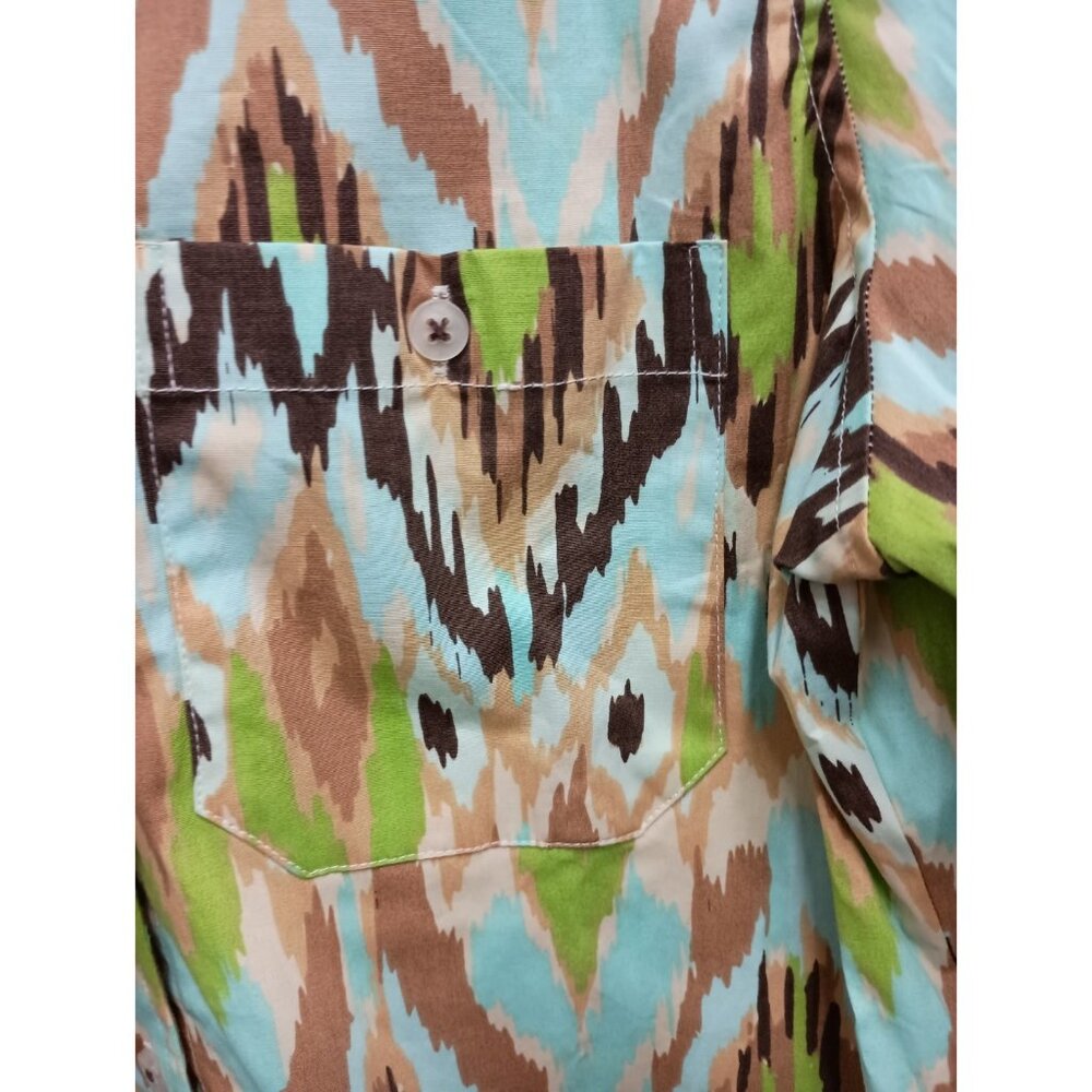 Tizzie Wearable Art Tunic Top Womens Medium Ikat Print Button Front Long Sleeve - Picture 3 of 14